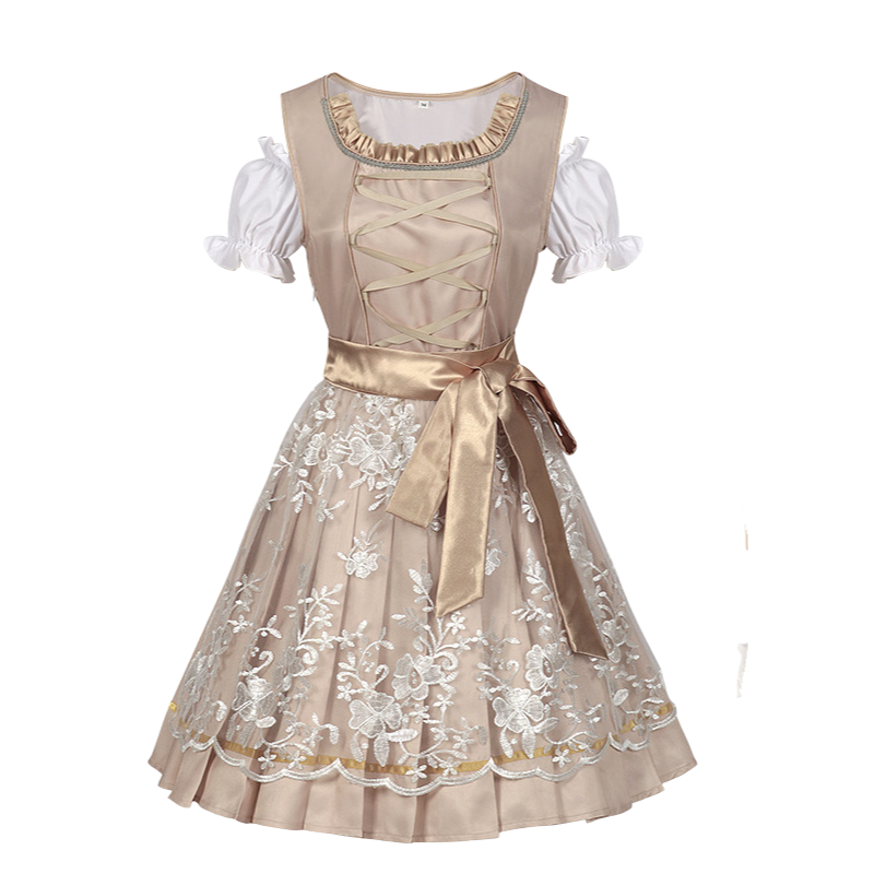 Oktoberfest Damen Dirndl Mit Stickerei Und Schürze | Midi