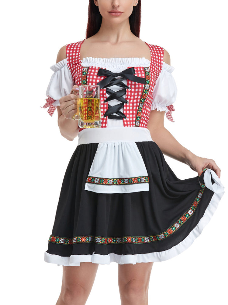 Oktoberfest Damen Dirndl Schulterfrei Mit Schürze | Kurz