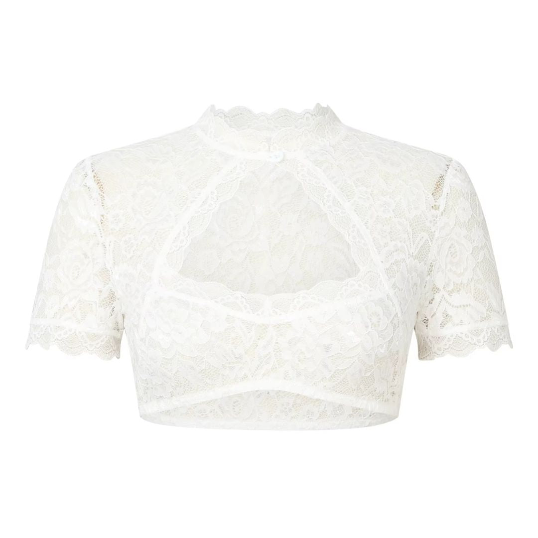 Oktoberfest Damen Dirndlbluse Hochgeschlossen Mit Spitze | Kurzarm