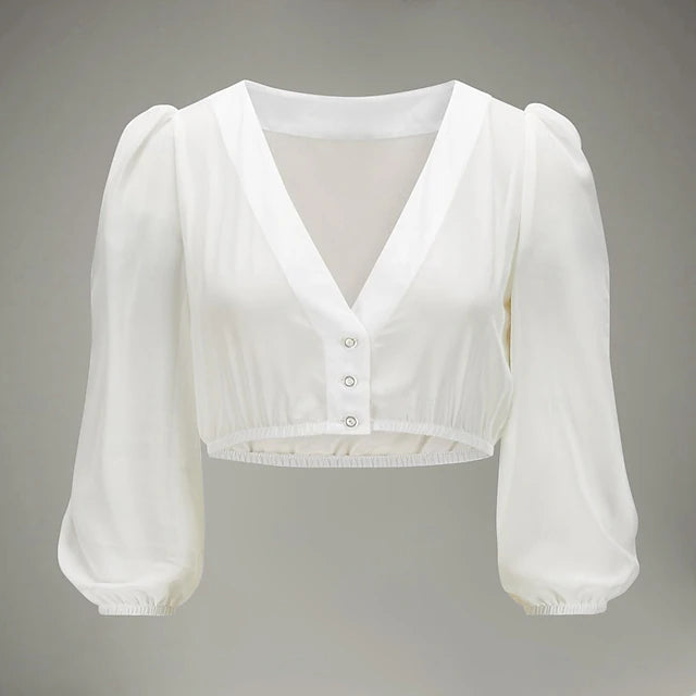 Oktoberfest Damen Dirndlbluse Langarm Mit Knöpfen | Tracht