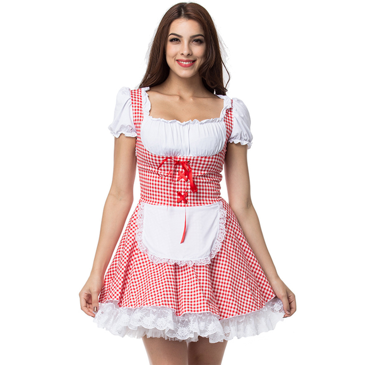 Oktoberfest Damen Kleid Kariert Mit Schürze | Mini Dirndl
