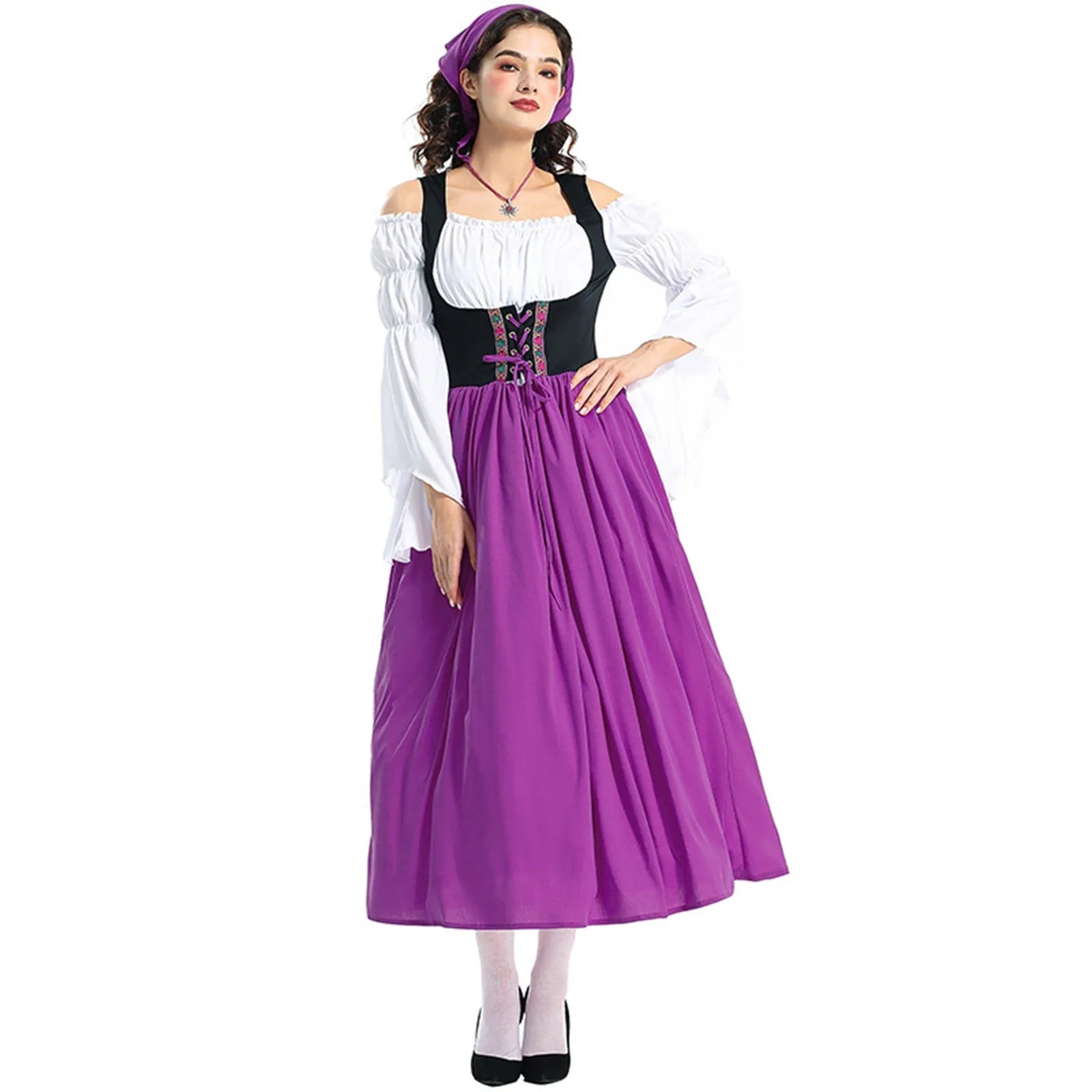 Oktoberfest Damen Kleid Schulterfrei Mit Stickerei | Lang