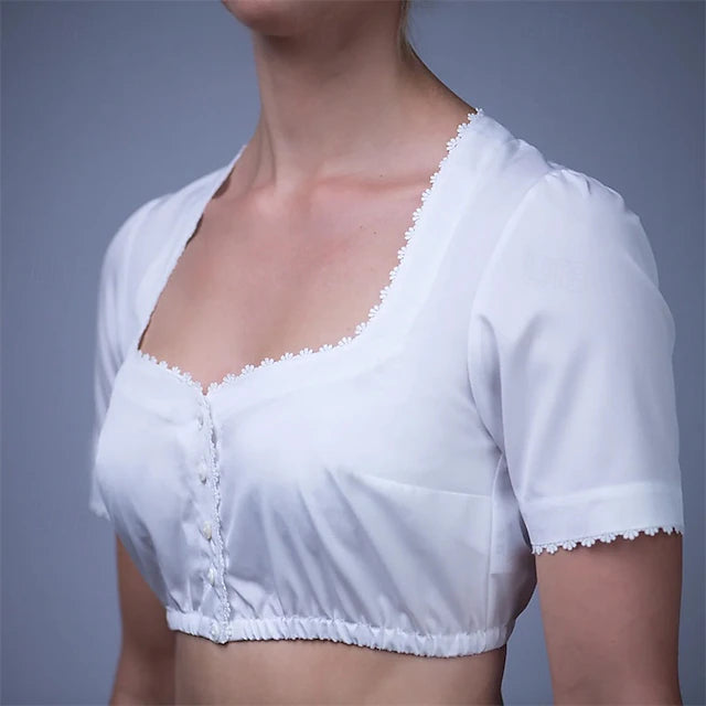Oktoberfest Dirndlbluse Damen Mit Eckigem Ausschnitt Und Knöpfen | Festlich