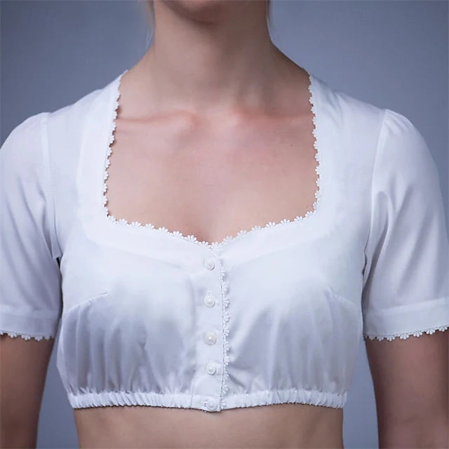 Oktoberfest Dirndlbluse Damen Mit Eckigem Ausschnitt Und Knöpfen | Festlich