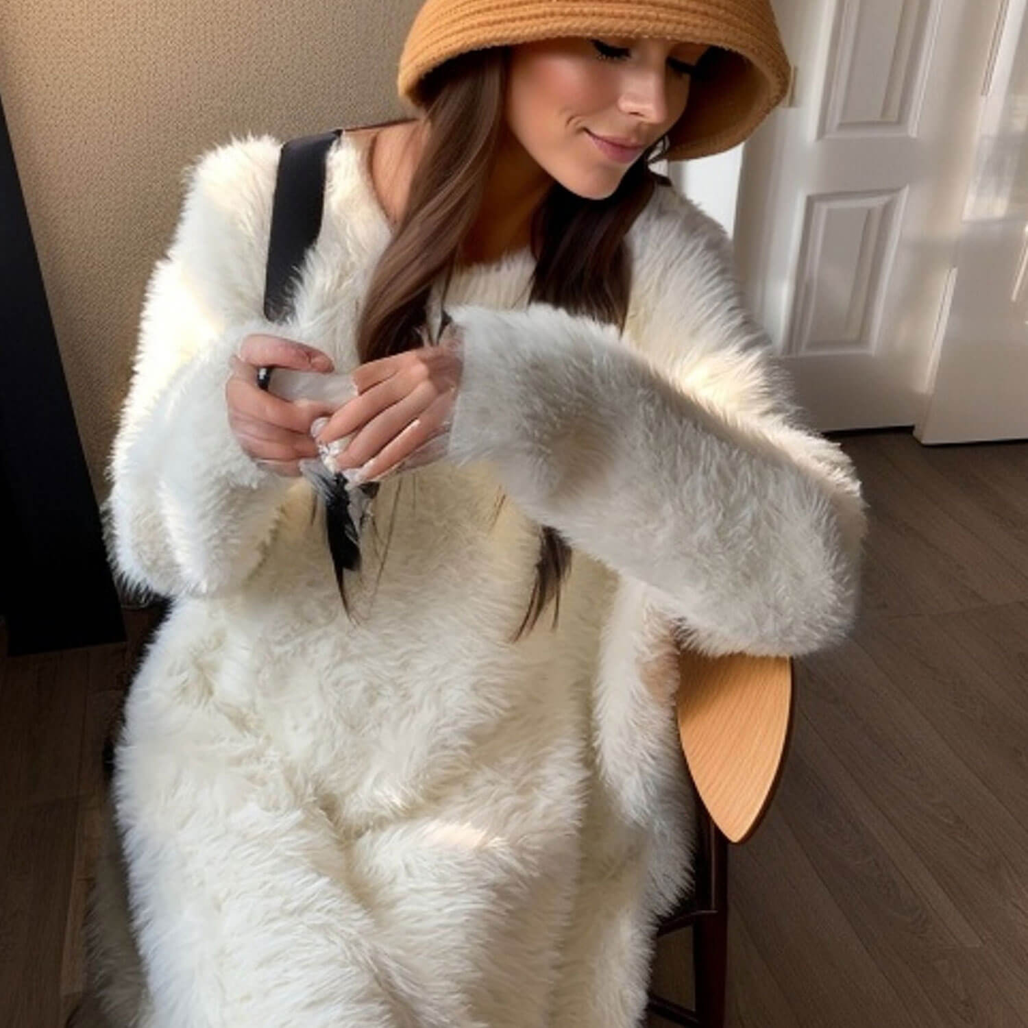 Winterkleider Damen Fluffy Mit Langarm | Maxi