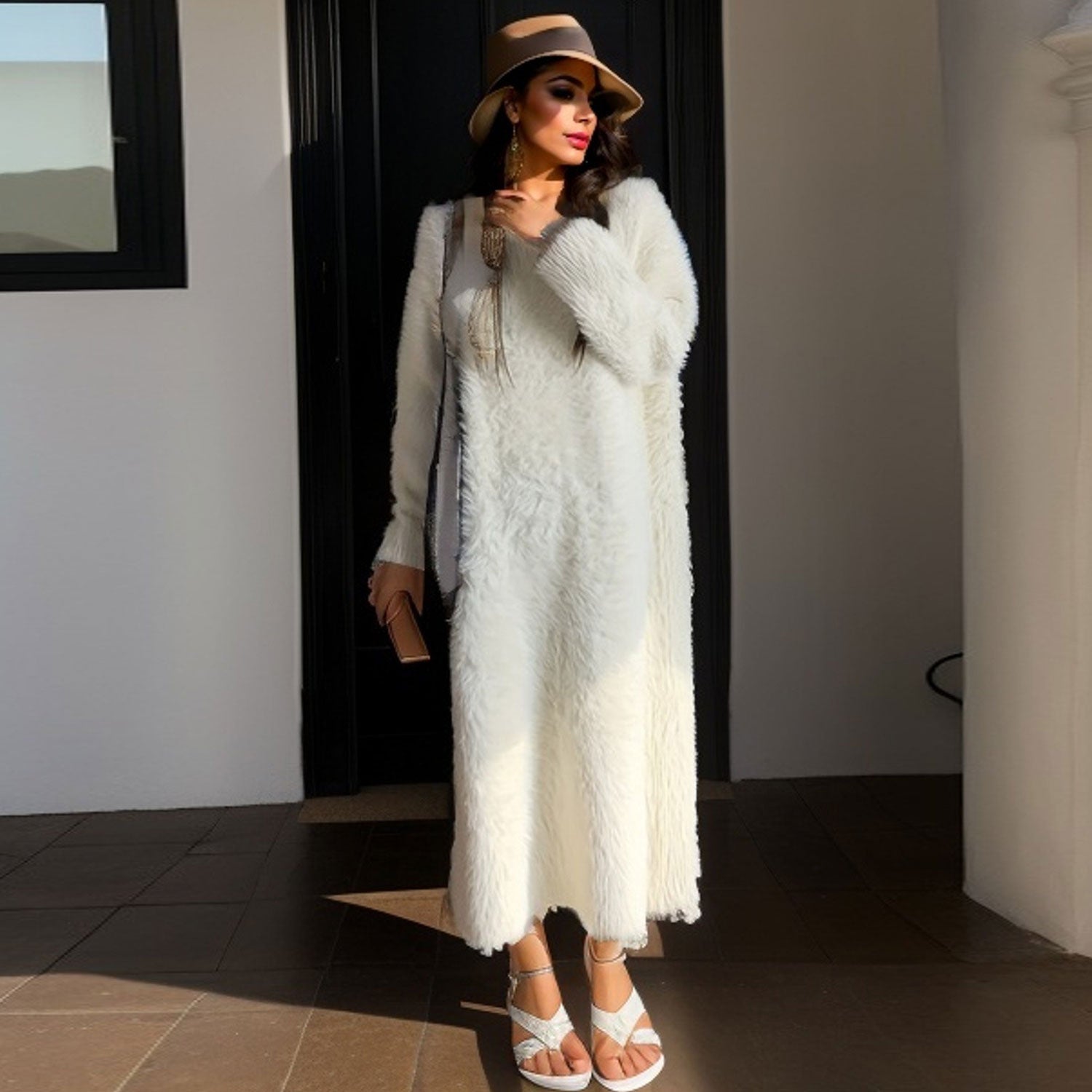 Winterkleider Damen Fluffy Mit Langarm | Maxi