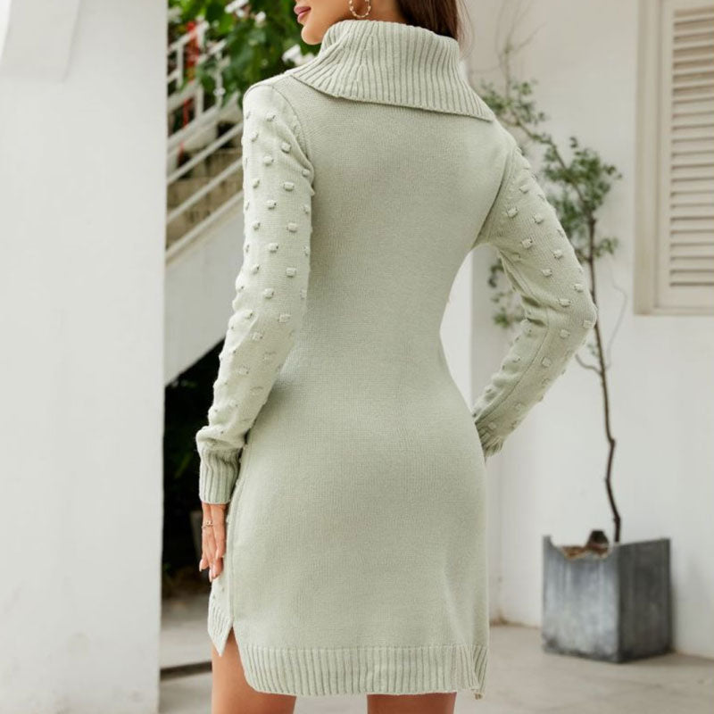 Winterkleider Damen Strick Mit Rollkragen Und Muster | Mini