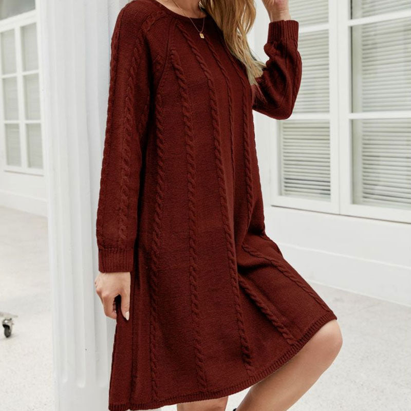 Winterkleider Damen Strick Mit Zopfmuster Und Langarm | Mini